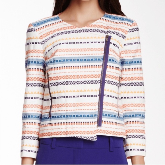 Trina Turk Jackets & Blazers - GUC Trina Turk White Embroidered Beatrix Moto Jacket 6